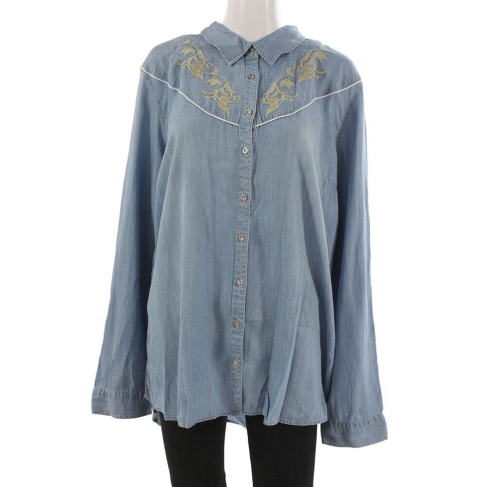 Scully Unisex Adults Button Up Western Floral Long Sleeve Blue Size 2XL